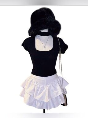 Coquette ACrendon White denim Ruffle Mini Skirt size 0